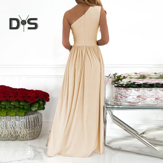 Hollow Out Women Skew Neck Formal Dress 