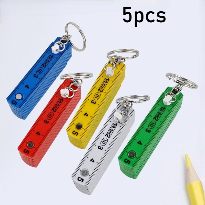 

5pcs Folding Ruler, 50cm/19.69in, 10-Fold with Keychain,Multi-Purpose Folding Ruler Drawing Tool, Student Measuring Ruler