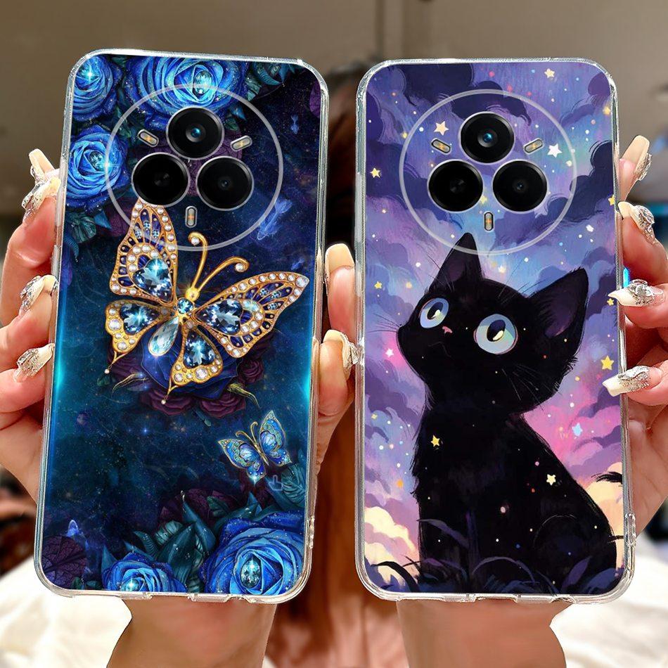 For Realme 14 Pro 14Pro+ Elegant Floral Cat Printed Phone Case For Realme 14 Pro Plus 14Pro 5G Soft Silicone TPU Cases