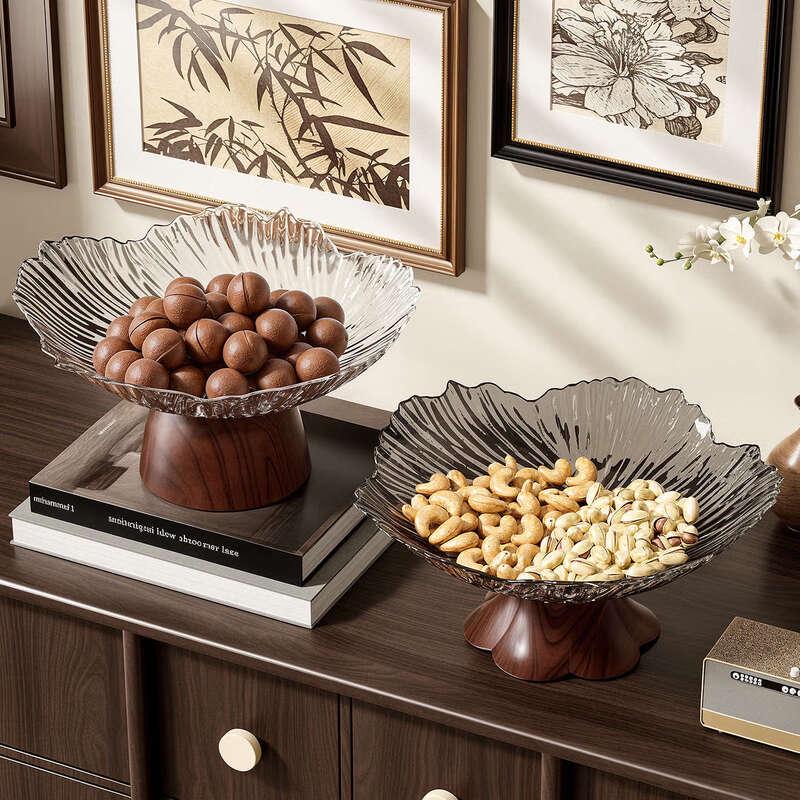 Elegant French Fruit Plate Set with Wood Grain Stand