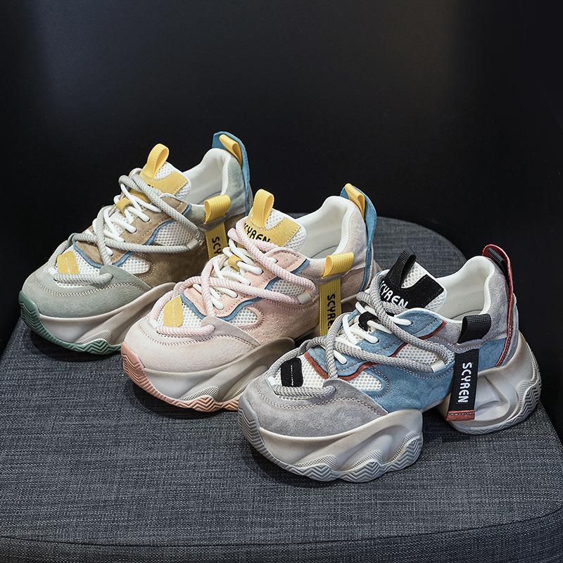 Platform dad shoes women's inner height increase burst board casual versatile fashion style lace-up student shoes
