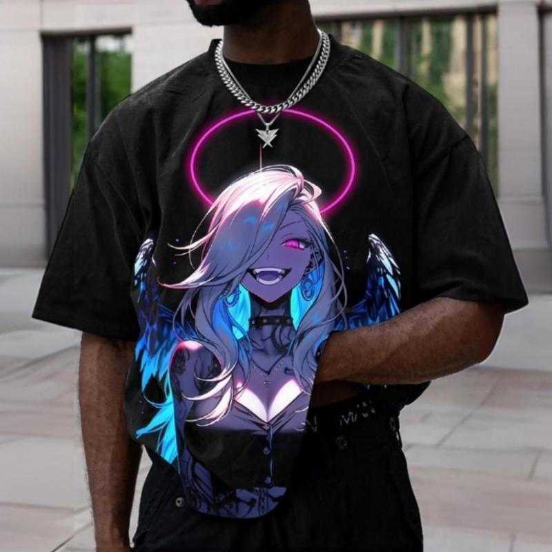 Men's T-Shirt 3d Animation Character Print Short Sleeve Tee For Men Fashion Street Man Clothing Loose Oversized T-Shirt Top