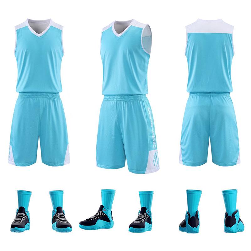 

Сверхбыстросохнущий молодежный и взрослый двусторонний баскетбольный комплект для лета L светло-синий