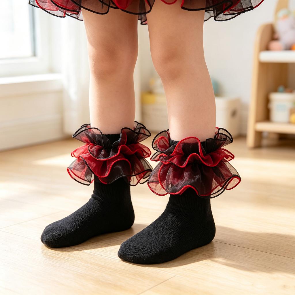 Girls Lace Trim Breathable Princess Dance Socks for Performance and