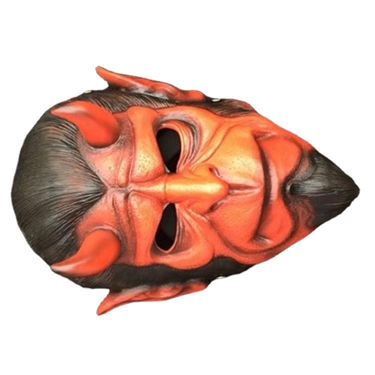 Hellboy-Maske, rote Dämonenmaske mit Hörnern, Halloween-Kostümzubehör aus Kunstharz