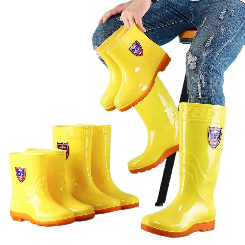 Yellow high tube rain shoes rubber shoes Jundeng men's and women's multi-height water shoes food workshop water boots fishing rain boots