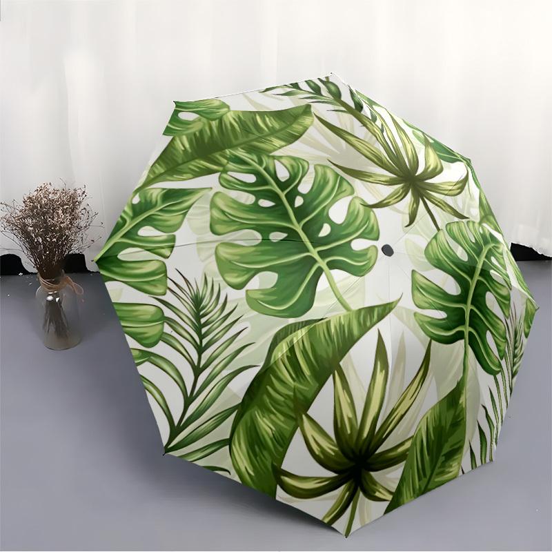 1pc Tropical Leaves Automatic Open/close Umbrella, 8-Rib sturdy structure, Auto Folding/Opening, Portable Travel Umbrella for Women,074