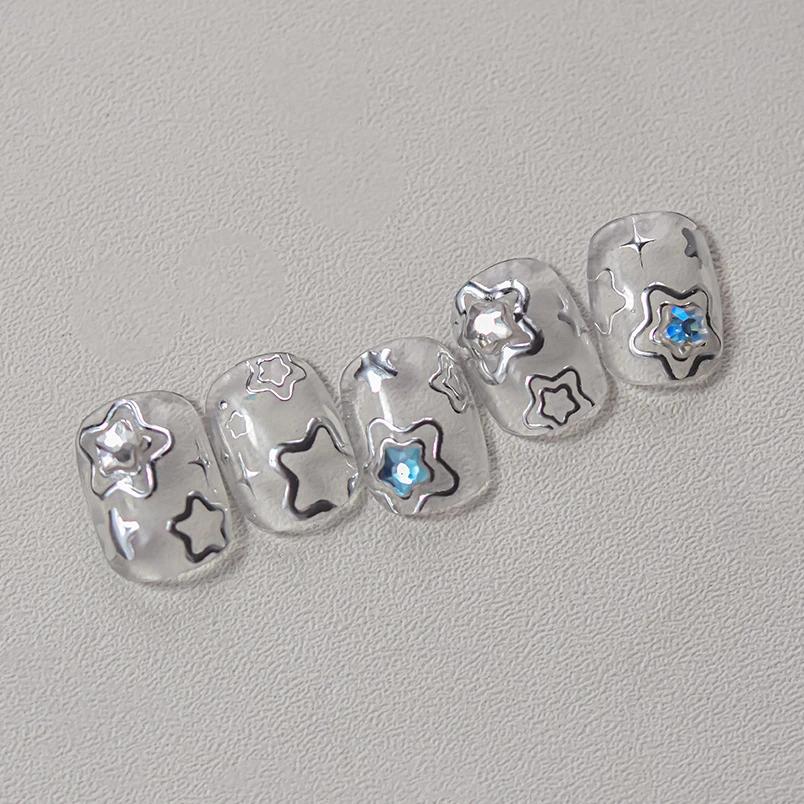 Colored Crystal Star Love Shiny Silver Hollowed Smudging Rainbow Flower Jelly Embossed Nail Art Stickers Manicure Decals