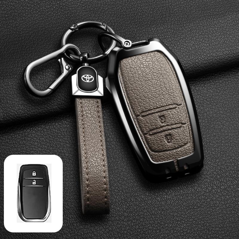 Alloy Leather Car Key Case Full Cover Shell Fob For Toyota CHR Hilux Fortuner Land Cruiser 200 Camry Corolla Crown RAV4 Highland