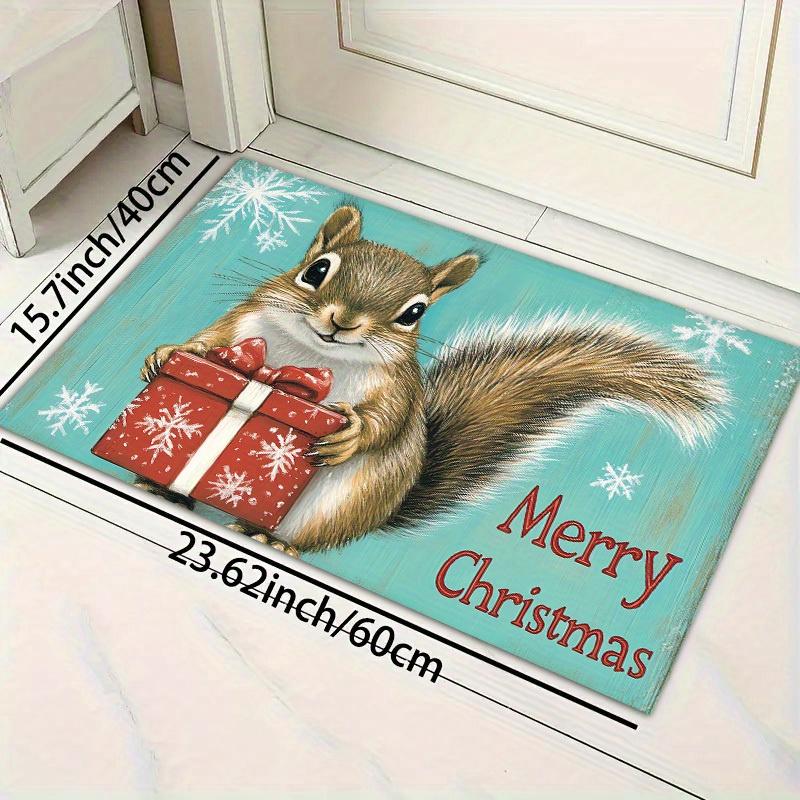 1Pcs Anti Fatigue Kitchen Rug Squirrel Christmas Print Waterproof Non-Slip Thick Cushioned Kitchen Mat Heavy Duty Comfort Standing Mat for Kitchen