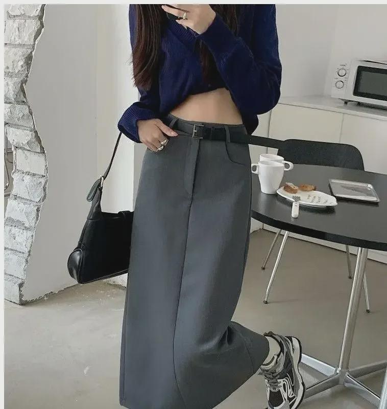 Women's Spring/Summer Black A-Line Split Workwear Skirt