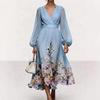Creative Elements Women's V-Neck Puff Sleeve Long Casual Printed Dress - New 2026 Style