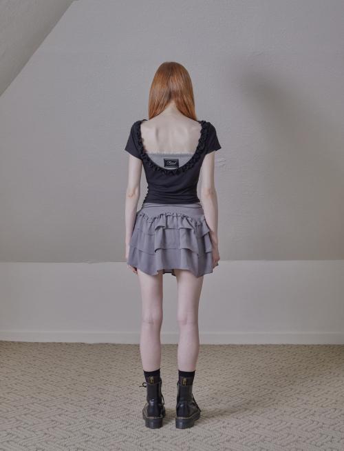 Phased Ethnic Ruffle Mini Skirt_Gray