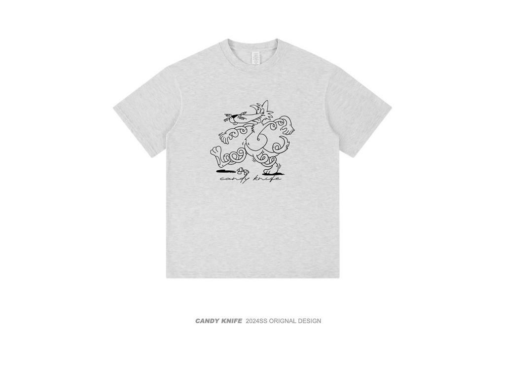 Unisex Cartoon Rabbit Line-Drawing T-Shirt - Pure Cotton, Short Sleeve, Loose Fit