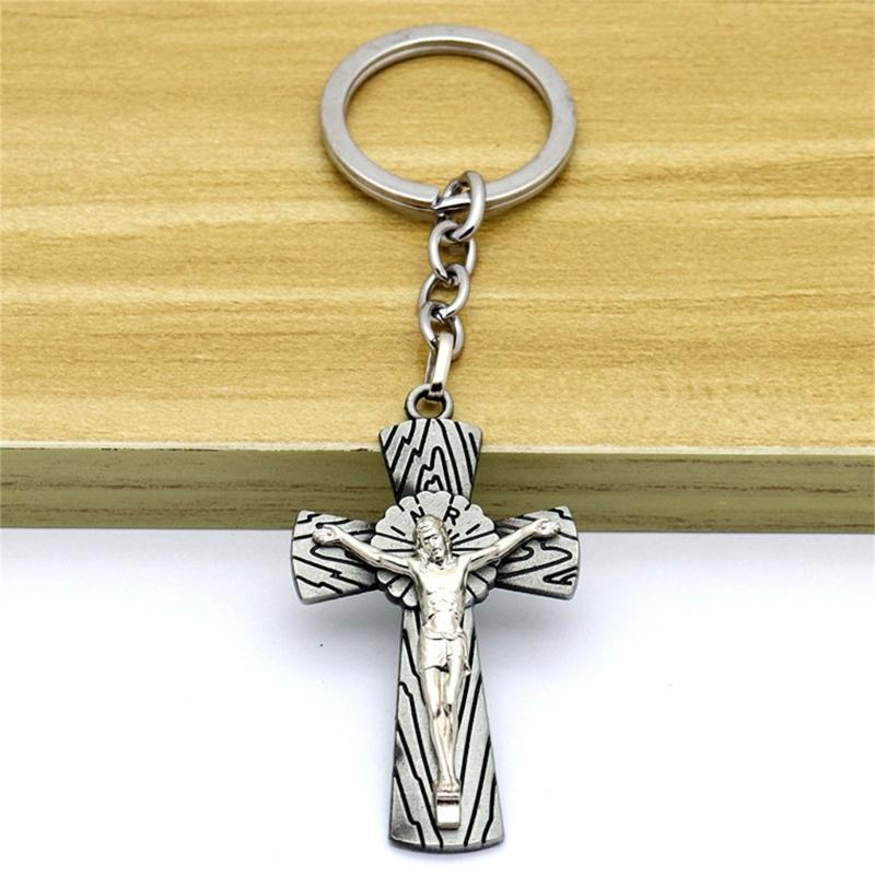 Cross Keychains Key Rings Religious KeyChains For DIY Car Hanging Simple Jewelry Handmade Gift