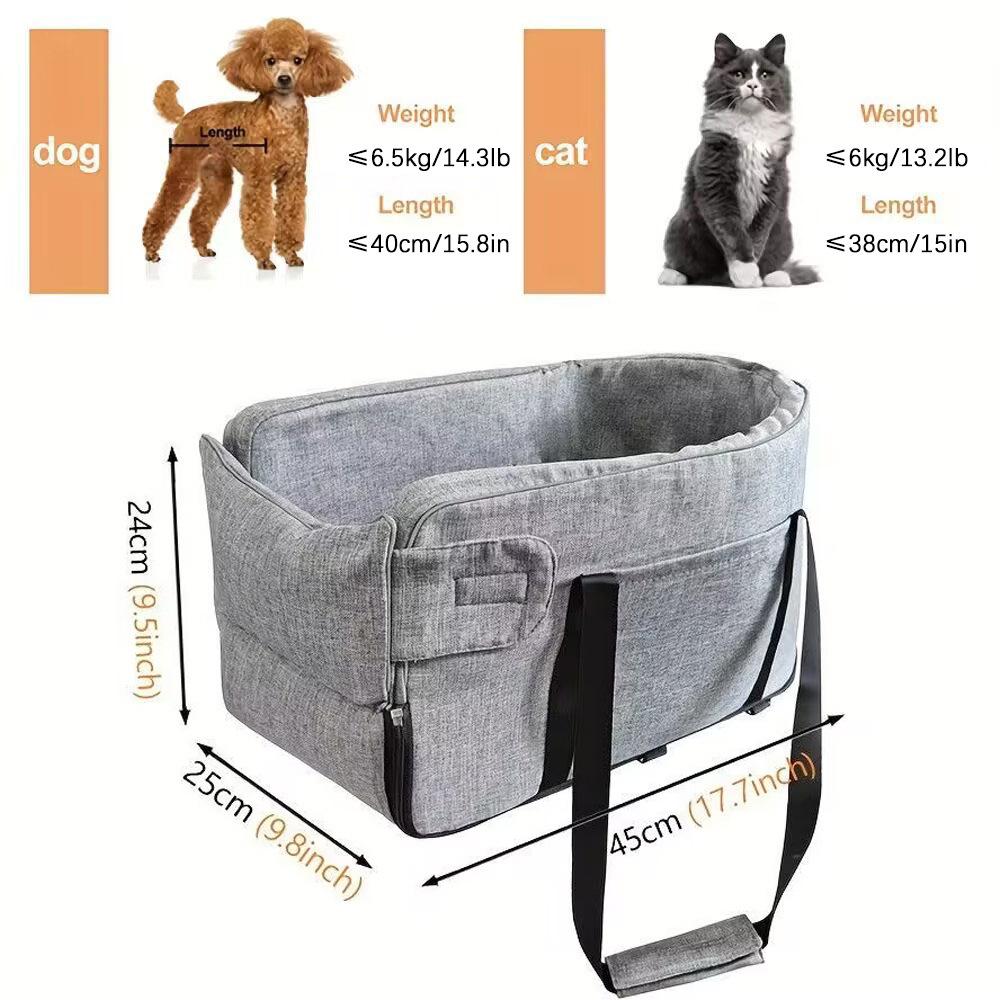 

Автокресло для домашних собак, регулируемые ремни, нескользящие лежанки для собак с центральным управлением, безопасный автомобильный бокс-подлокотник, лежанка-будка для щенков, кошек, собак средних и малых размеров светло-серый