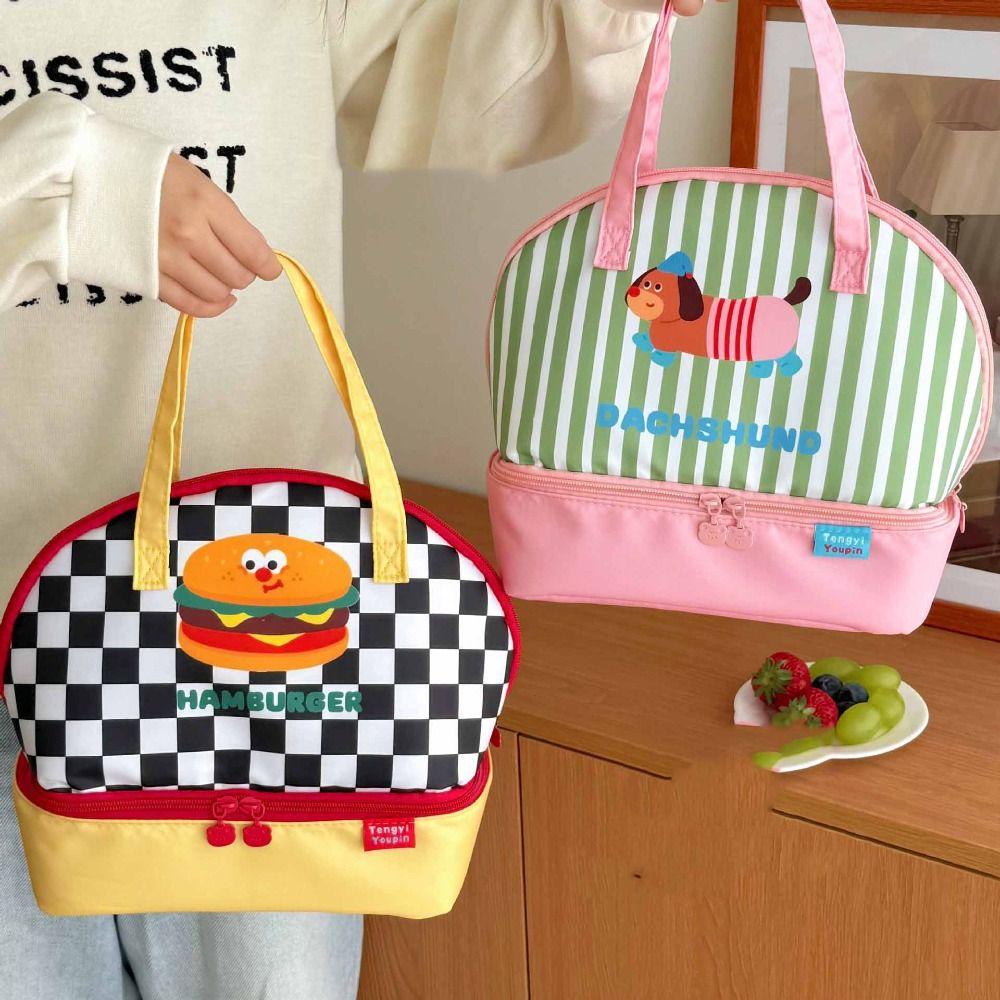 Large Capacity Korean Style Handbag Lightweight Small Tote Bag Cartoon Cat Lunch Bag Makeup Bag