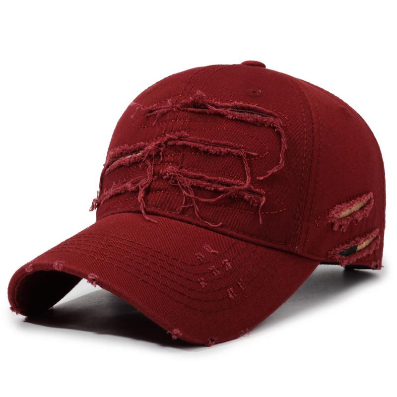 Distressed Trendy Hip-Hop Hole Breaking Ripped Baseball Cap Vintage Washed Retro Duckbill Cap Korean Ins Deep Top Sunshade
