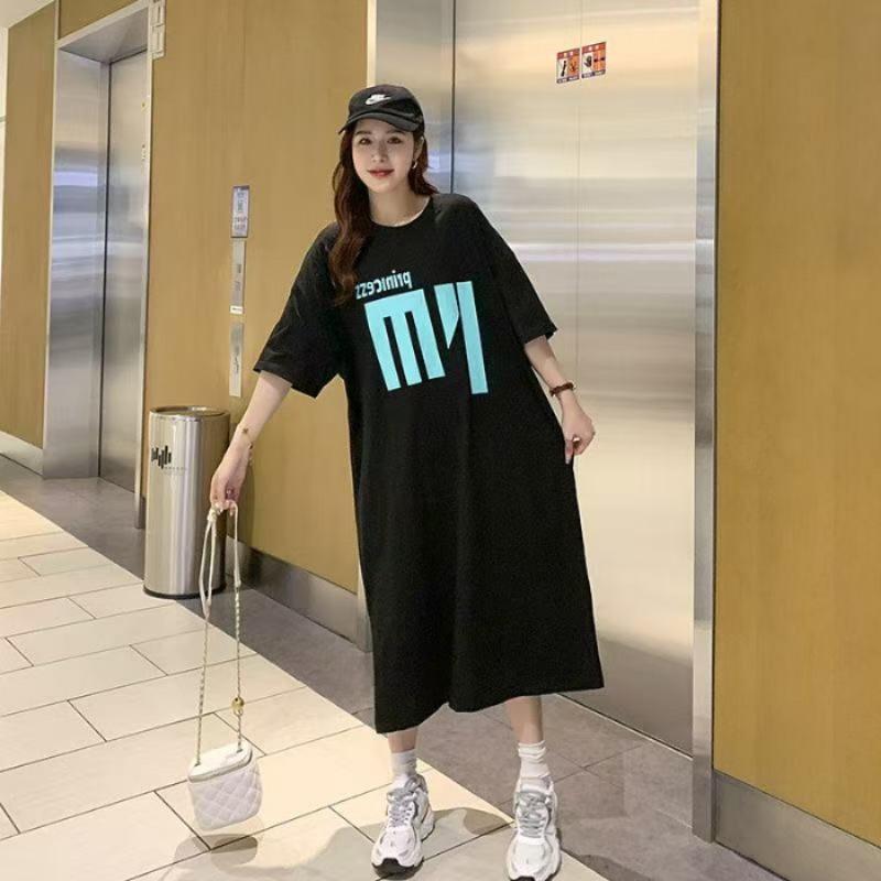 A Casual Loose Knee-length Straight Summer Stylish Short-sleeved T-shirt Dress for Women
