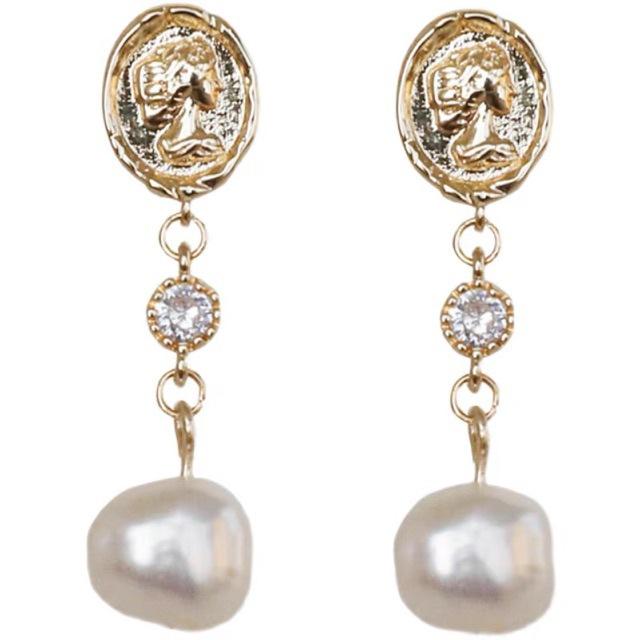 Темпераментная леди аватар золотые монеты нерегулярные натуральные барочные пресноводные жемчужные серьги серьги серьги серьги-пусеты тренд Silver needle