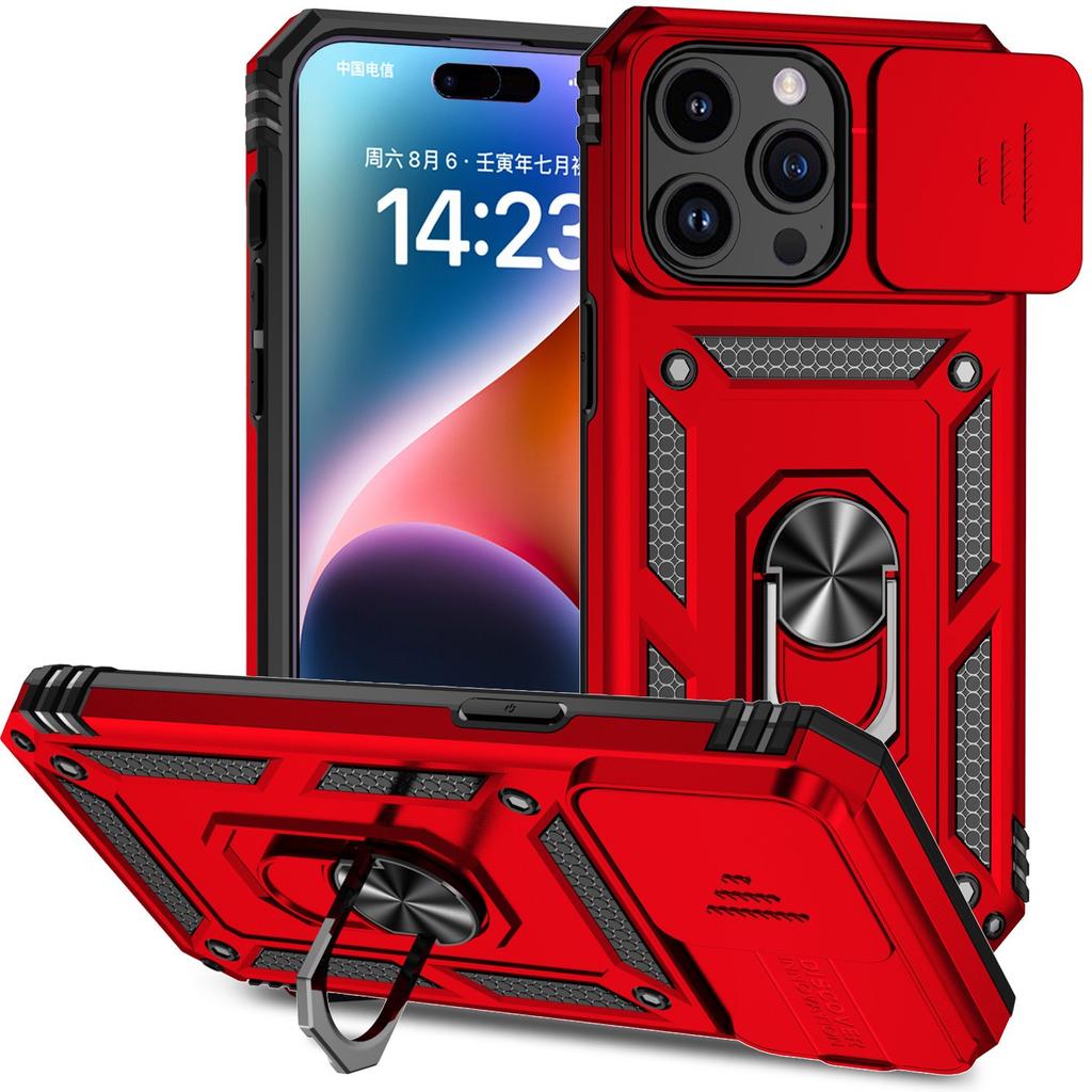 Apple 15Pro Etui na Telefon Stojak Pierścieniowy Przesuwane Okienko 13ProMax Magnetyczny Stojak Pokrowiec Ochronny