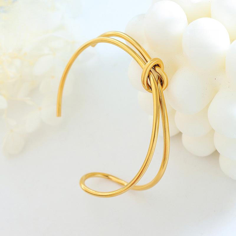 Double-Layer Titanium Steel Twisted Knot Open Ring Bracelet