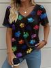 Summer Women's T-shirt Animal Claw Marks Graphic Printing Clothing Outdoor V-neck Fashion T-shirt