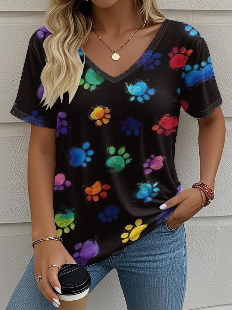 Summer Women's T-shirt Animal Claw Marks Graphic Printing Clothing Outdoor V-neck Fashion T-shirt