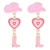 1 Pair Oil-dripping Cowgirl Hat Earrings Boot Love Heart Tassel Women Girls Western Cowboy Hat Dangle Earrings Fashion Accessories Birthday Gift