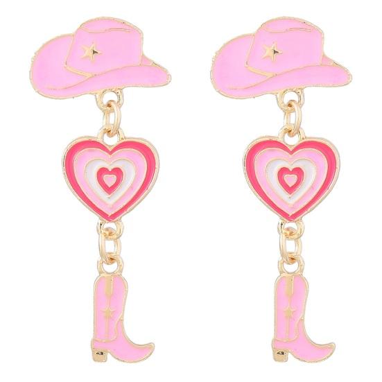 1 Pair Oil-dripping Cowgirl Hat Earrings Boot Love Heart Tassel Women Girls Western Cowboy Hat Dangle Earrings Fashion Accessories Birthday Gift