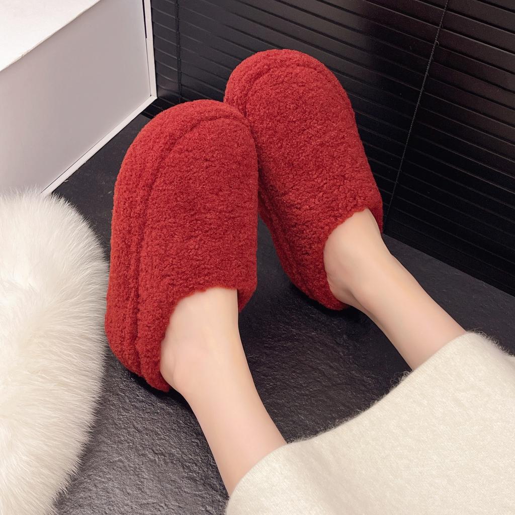 Korean Version of Lazy Fluffy Slippers for Women Wearing Ins2025 Autumn and Winter Warm Baotou Half Slippers Piled and Thickened