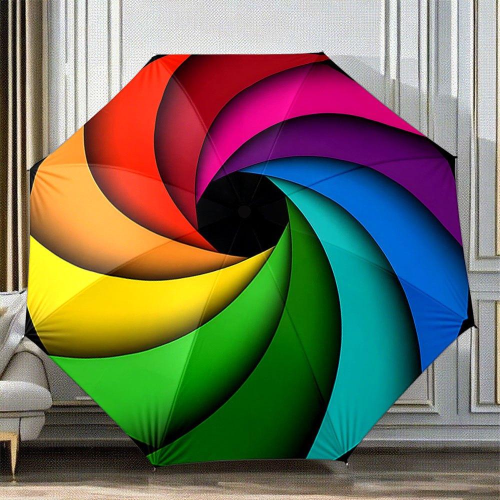 

Automatic Open/Close Umbrella with Spiral Rainbow Pattern - Compact Folding Umbrella, Auto Open Close, Portable with One-Touch (as the picture,Iron&8K)