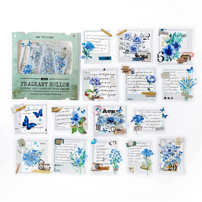 30 pcs Vintage Plant Flowers PET Stickers pack Decorative collage Adhesive Diy Hand Account Diary Album Scrapbooking accessories