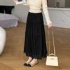 Pleated Suede Velvet A-line Skirt with Elastic High Waist