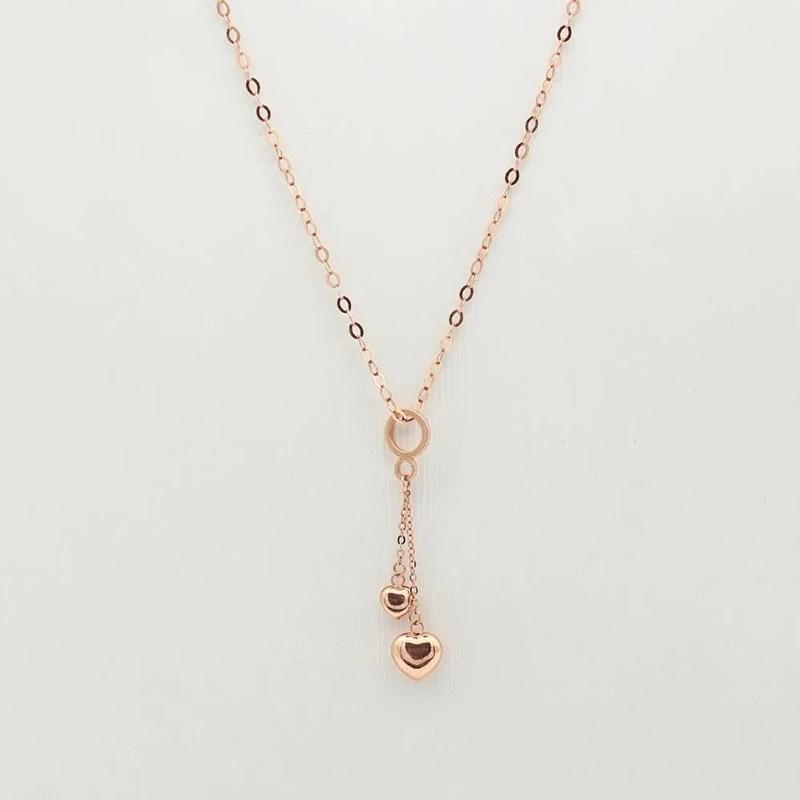Фиолетовое Золото Блестящее Персиковое Сердце Ожерелье Изящное Позолоченное Розовым Золотом Набор Цепь Тренд