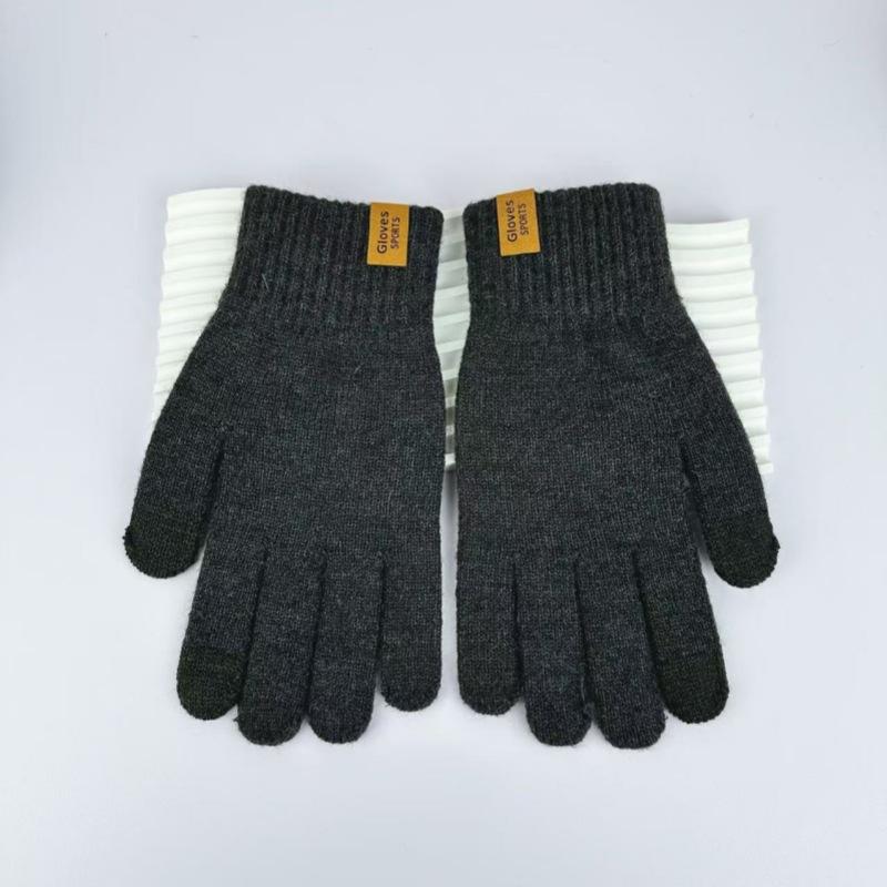 Men's Solid Color Knitted Wool Warm Gloves for Autumn and Winter Cold Protection Touchable Screen