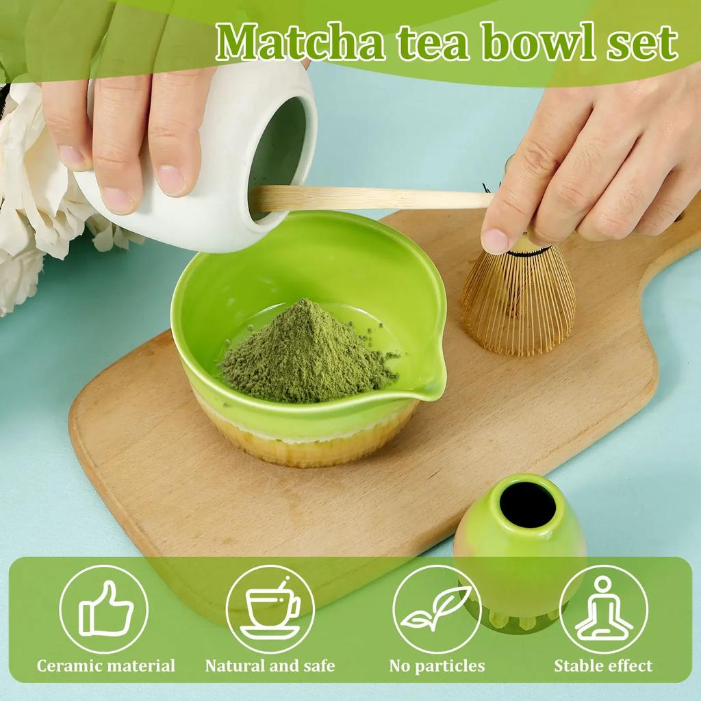 4 Pcs Matcha Whisk Set Elegant Matcha Making Kit Includes Matcha Bowl with Mouth Matcha Whisk Holder Bamboo Matcha Whisk Tea