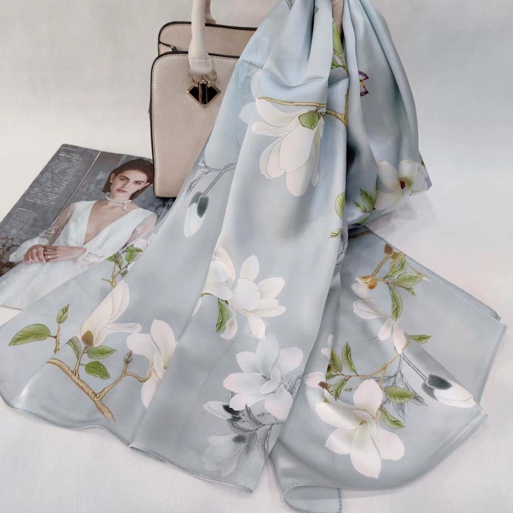 Hochwertiger 100% Seiden Schal Tuch Hijab Wickeltuch Damen Blumig Frühling Sommer Strand Seiden Schals