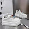 Leather platform white shoes women's shoes 2025 early spring new muffin shoes heightened Internet celebrities student sports and leisure shoes