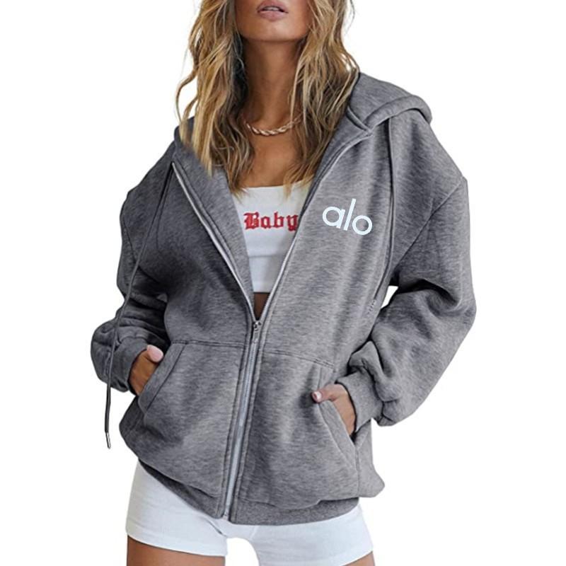 Damen Oversized Kapuzen-Reißverschluss-Sweatshirt Mit Grafikdruck Lockere Passform Langarm Freizeit-Sportbekleidung