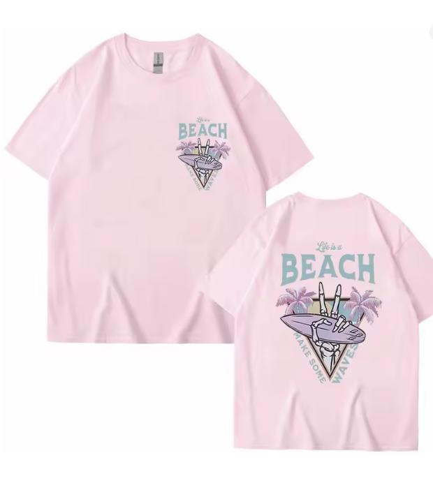 Life Is A Beach Letter Printed Casual T Shirt Oversize T Shirts Unisex Unisex TShirt Round Neck Short Sleeve Comfortable Tee Shirt