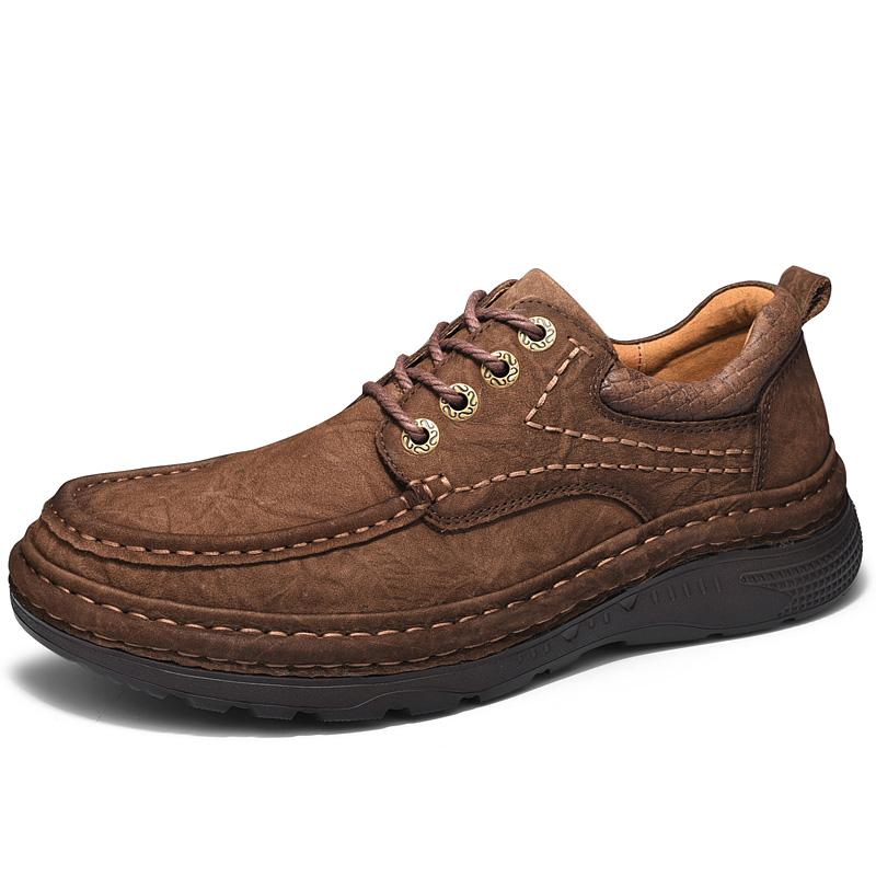 Fashion Genuine Leather Mens Loafers Anti-slip Rubber Man Casual Shoes Vintage Style Walk Shoes Slip-On Hiking Footwear Luxury Moccasins