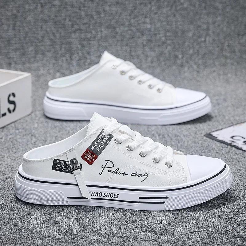 2025 Summer New Breathable Baotou Half Slippers Men's Versatile Casual Canvas Board Shoes Outdoor Lightweight Sports Shoes