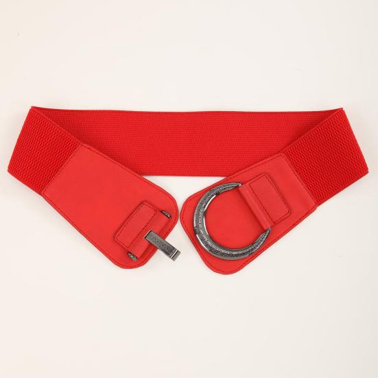 Women Elastic Corset Solid Color Metal Hanging Buckle Belt Faux Leather Slimming Body Waistband Dress