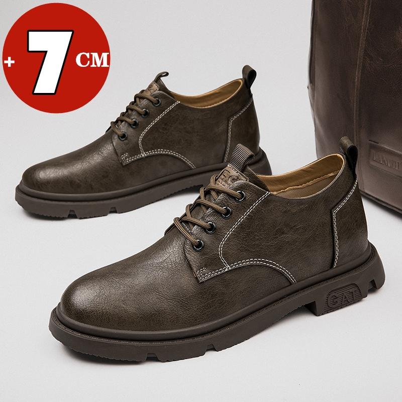 Men Business Cow Leather Shoes Men's Casual Breathable Work Boots Height Increase 7CM Shoes Comfortable Inside Elevator Shoes