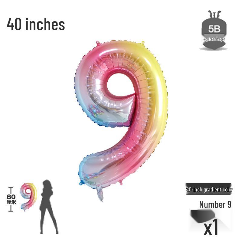 Korean Rainbow Gradient Number Balloon for Kids' First Birthday Decoration