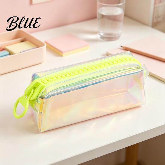 Colorful Holographic Pen Bag Iridescent Pencil Case Transparent Stationery with Wide Case U-Shaped
