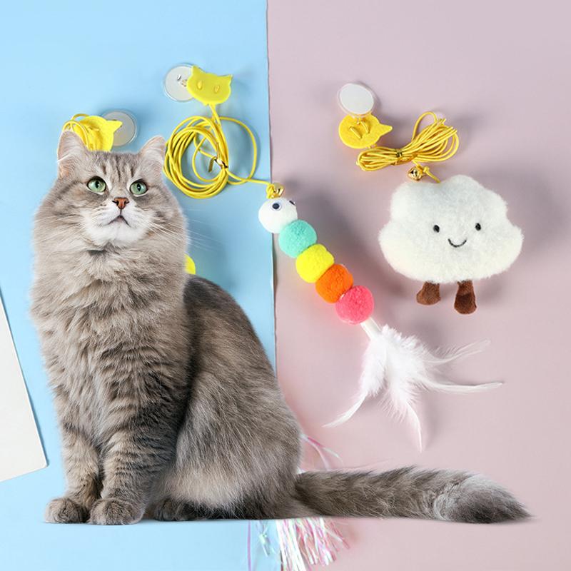 Interaktives Haustier Katze Spielzeug Lustiger Stab Kätzchen Selbst-hi Elastisches Seil Libellenform Feder Glocke Hängend Tür Necken Kätzchen Spielzeug