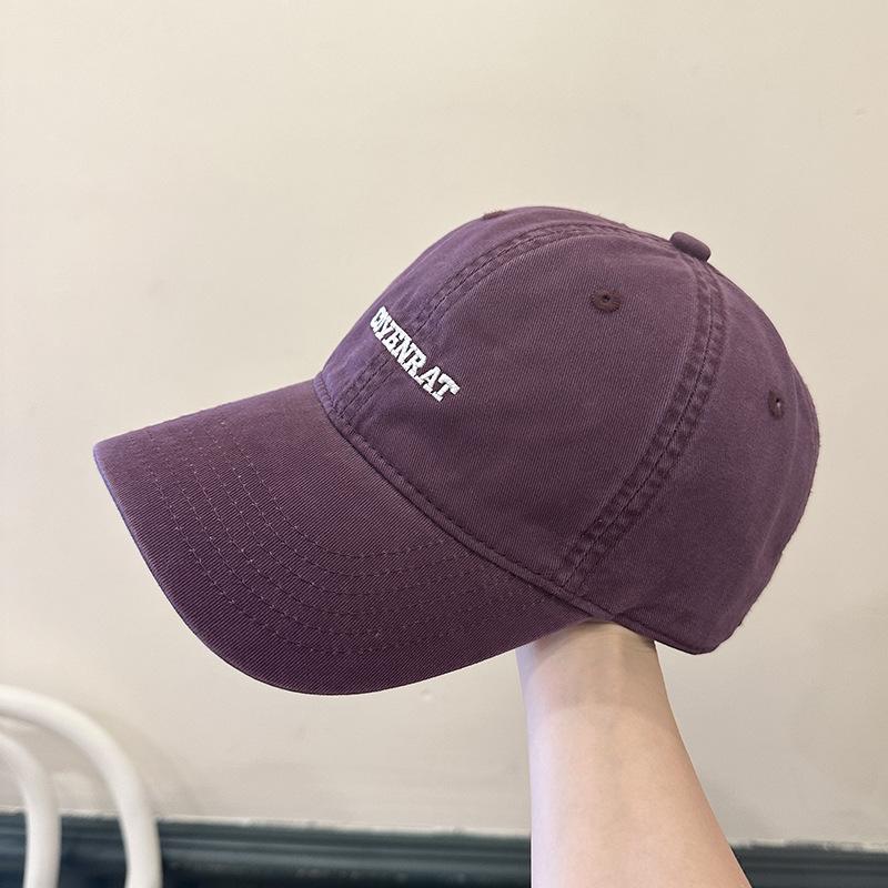 Simple Embroidered Letters Washing Cotton Baseball Hat for Women Street Couple Showing Their Faces, Small Wide-brimmed Baseball Cap for Men