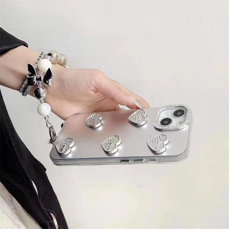 Luxuriöse 3D-Silber-Love-Armband-Hülle für iPhone 15 14 13 12 11 Pro Max XS XR All-Inclusive-Fallschutzhülle